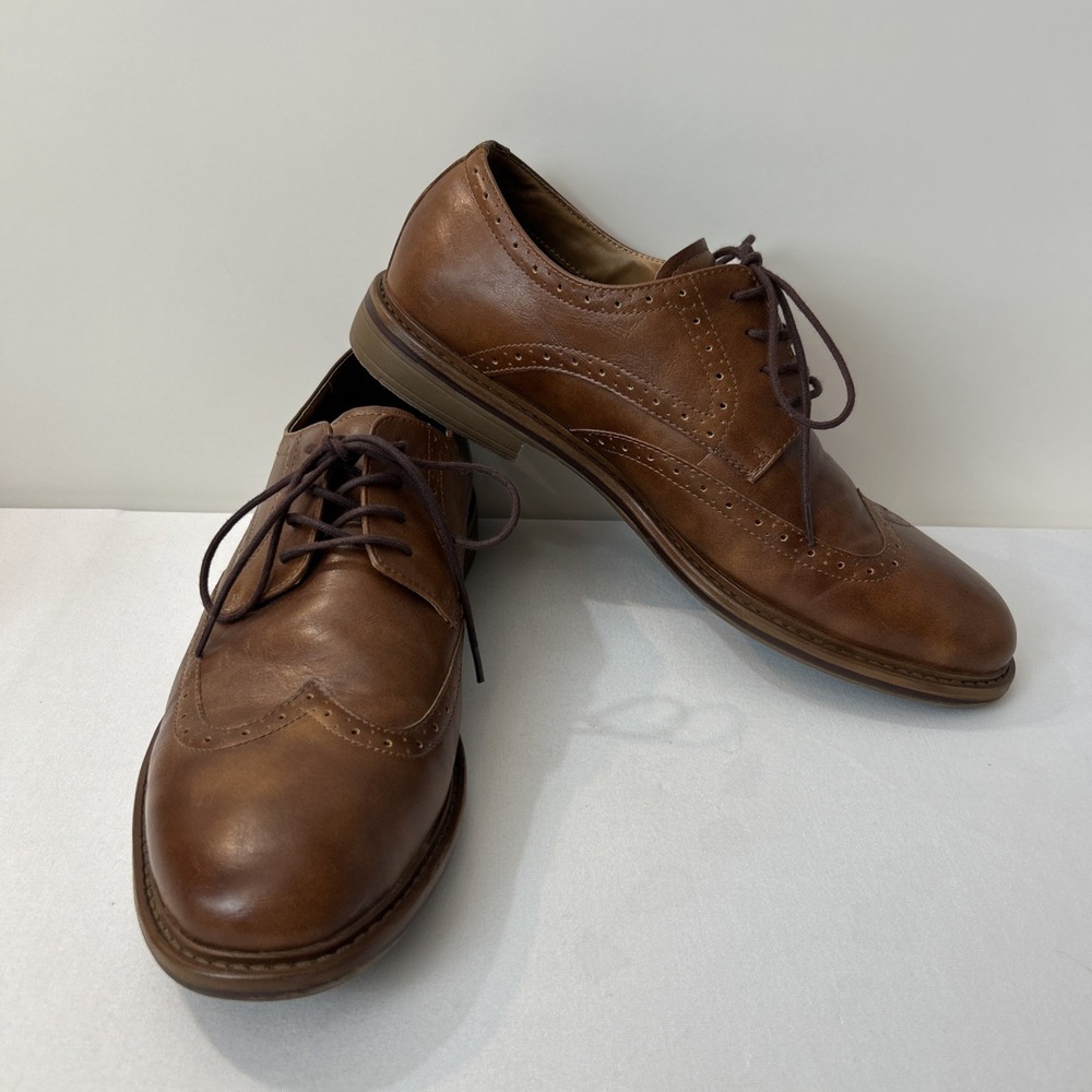 Men's Vegan Leather Oxford Dress Shoes Wingtip Brown Merona Size 11 Brogue